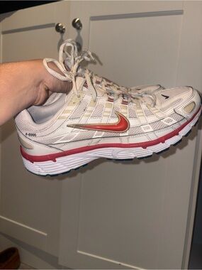Nike P-6000 White with Red and Gold Swoosh Sneakers